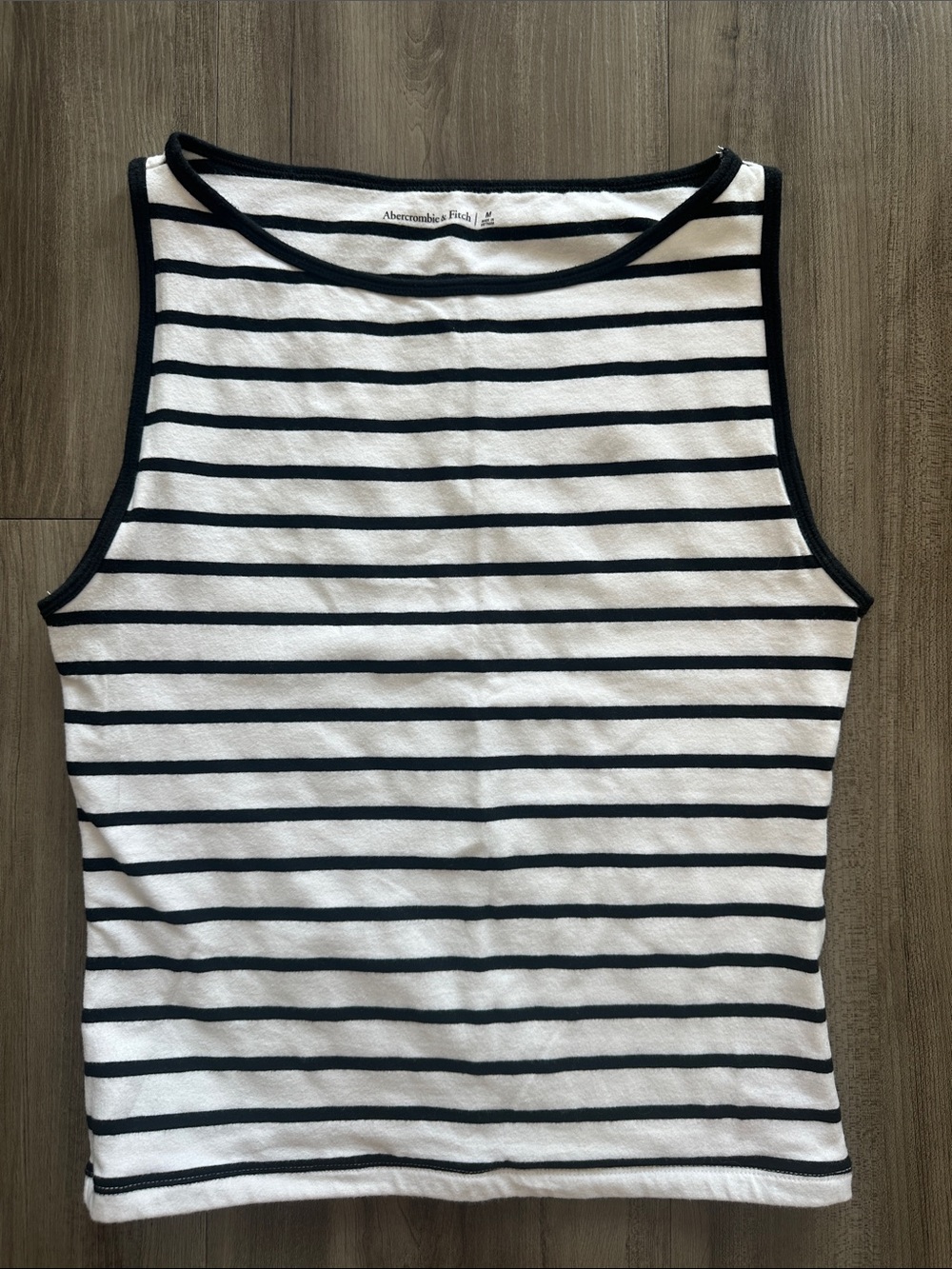 Abercrombie & Fitch White Tank with Black Horizontal Stripes
